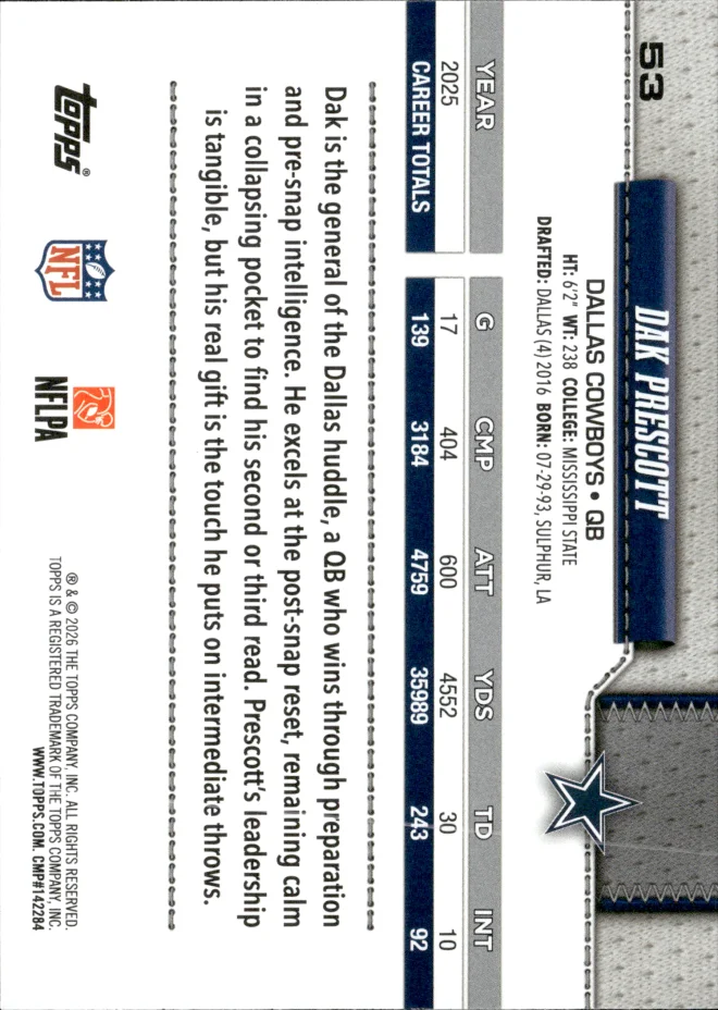 Dak Prescott card back