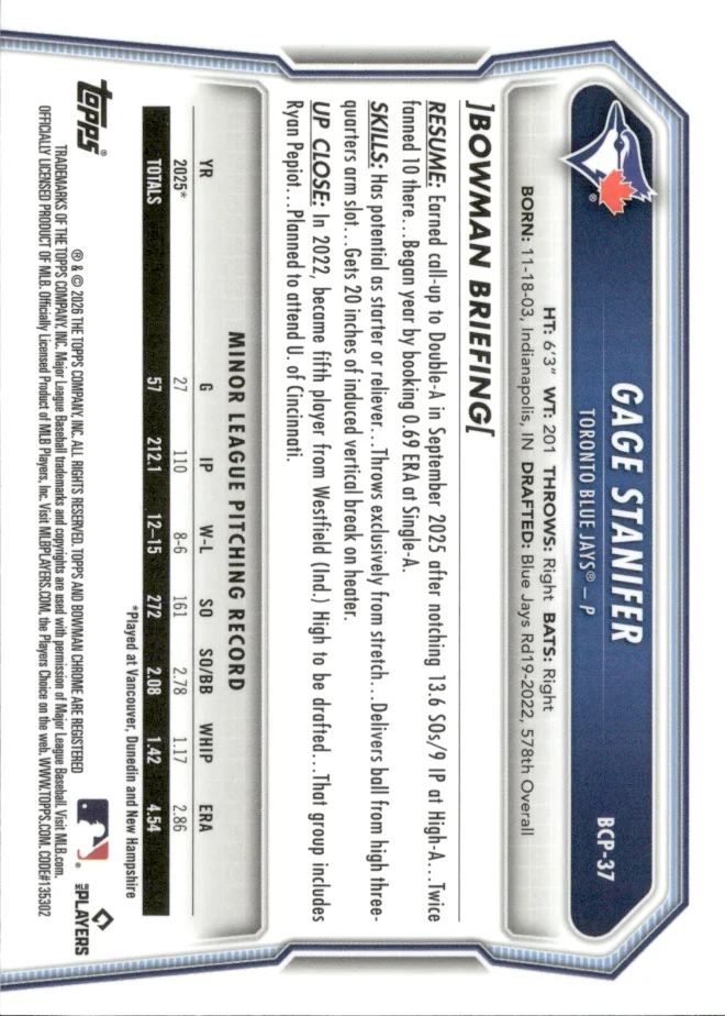 Gage Stanifer card back