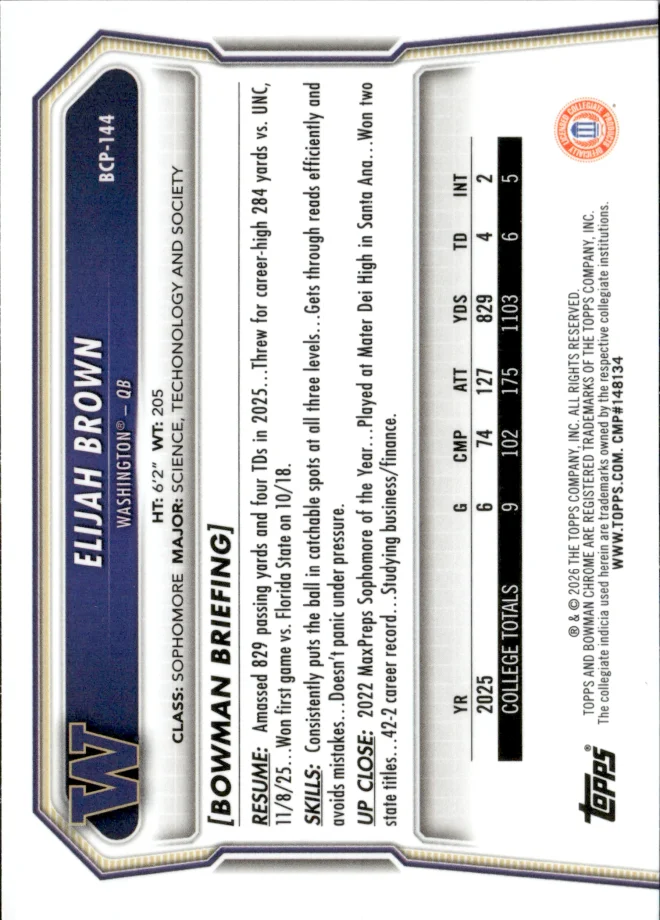 Elijah Brown card back