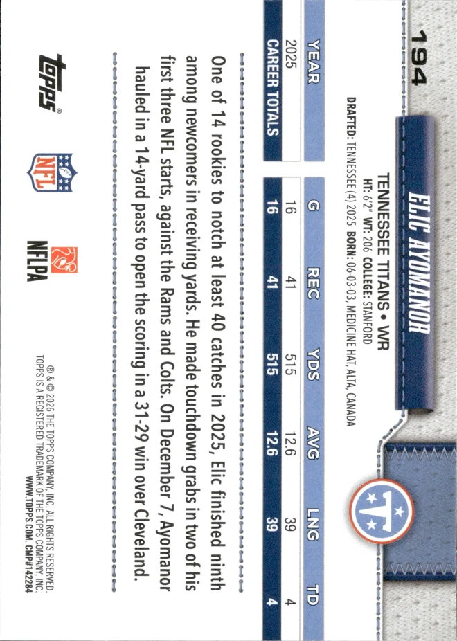 Elic Ayomanor card back
