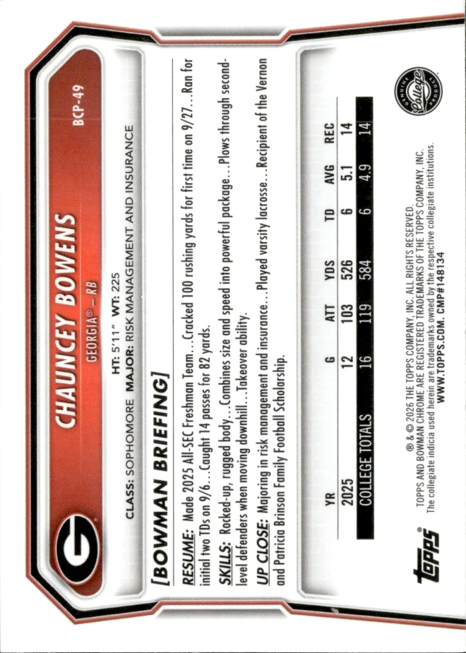 Chauncey Bowens card back