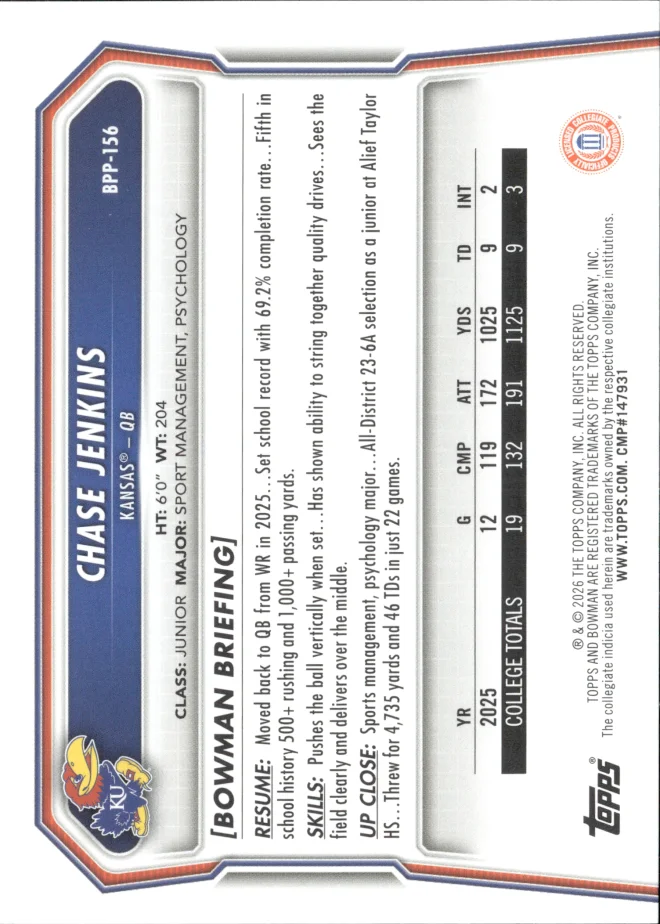 Chase Jenkins card back