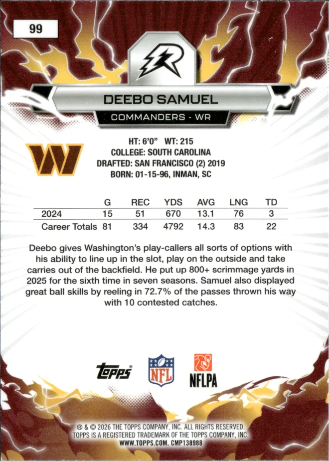 Deebo Samuel card back