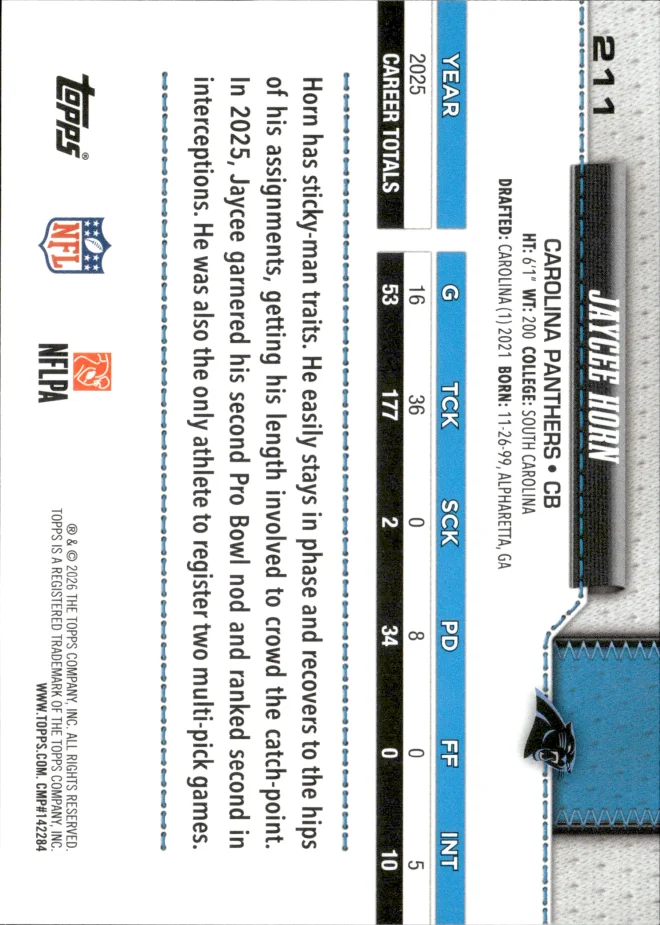 Jaycee Horn card back