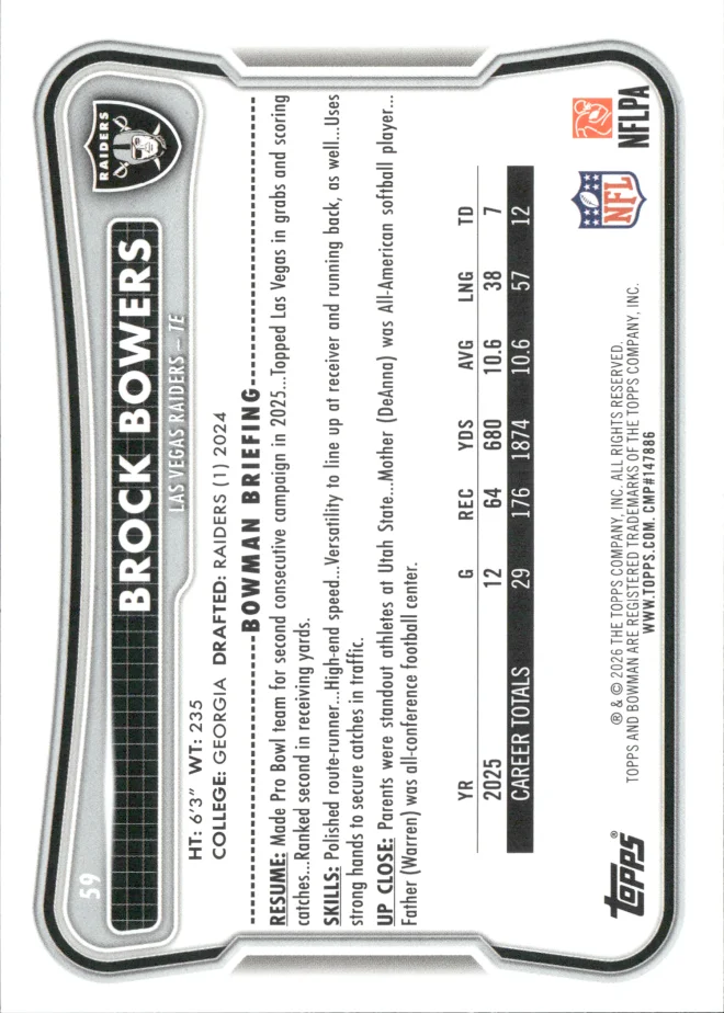 Brock Bowers card back