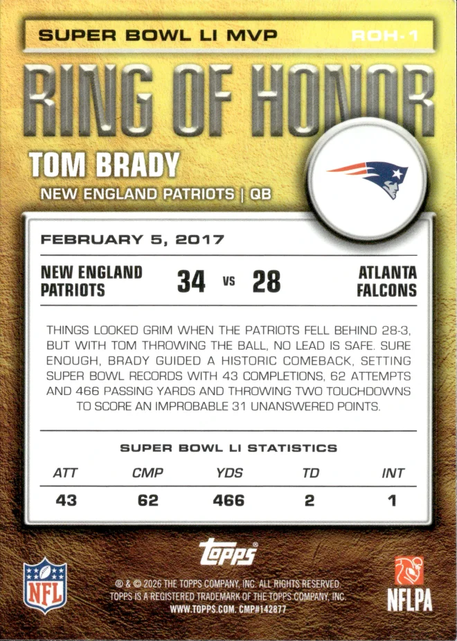 Tom Brady card back