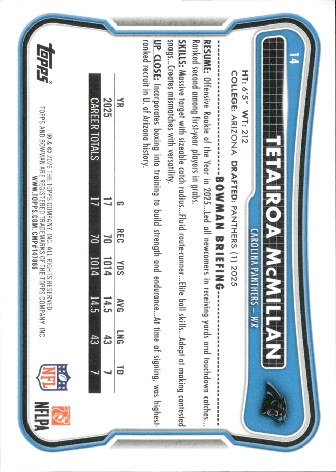 Tetairoa McMillan card back