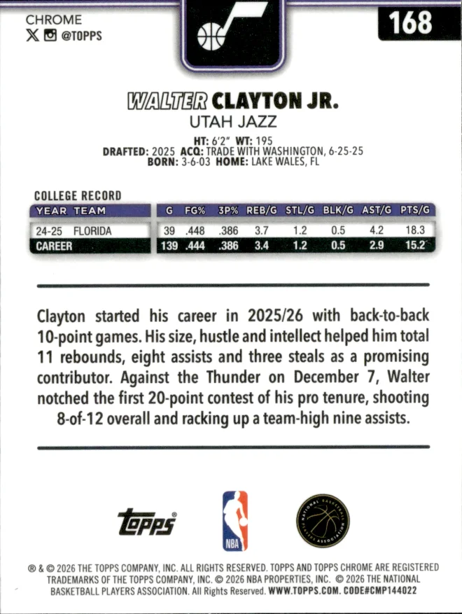 Walter Clayton Jr. card back