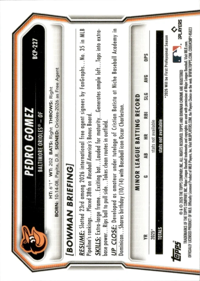 Pedro Gomez card back