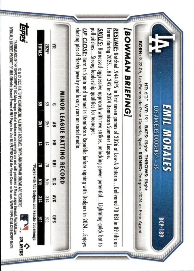 Emil Morales card back