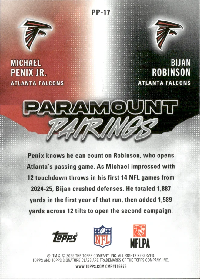 Michael Penix Jr. / Bijan Robinson card back
