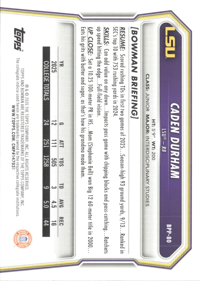 Caden Durham card back