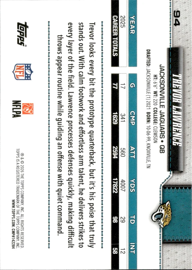 Trevor Lawrence card back