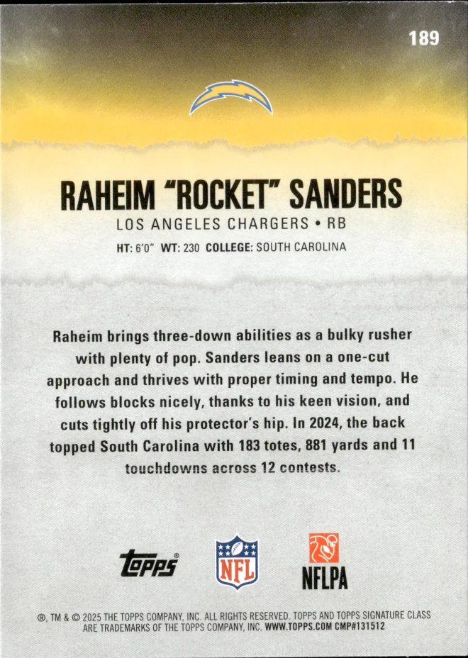 Raheim "Rocket" Sanders card back