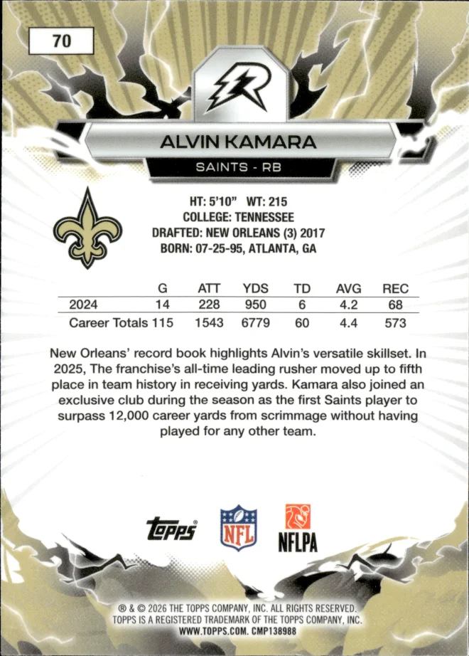 Alvin Kamara card back