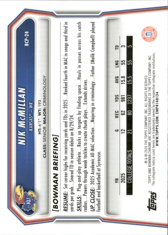 Nik McMillan card back