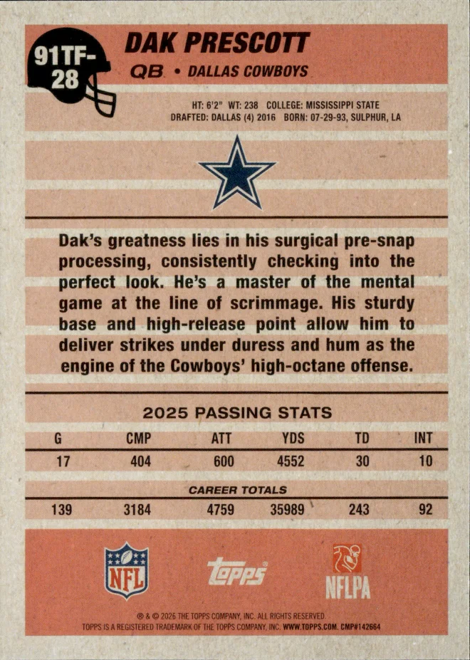 Dak Prescott card back