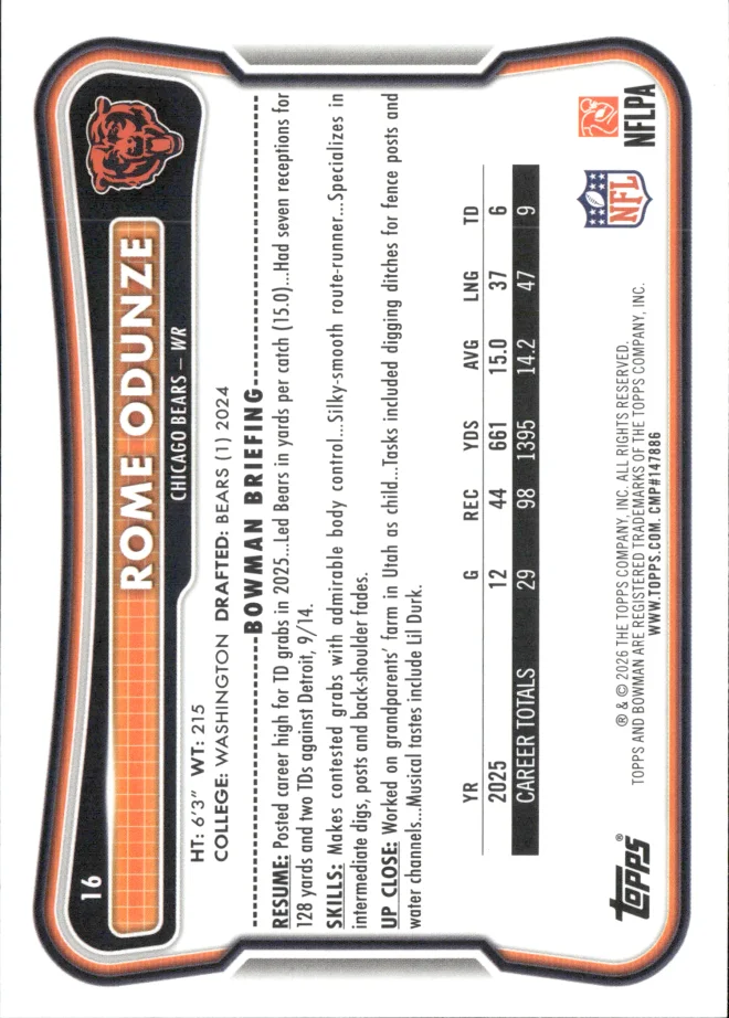Rome Odunze card back