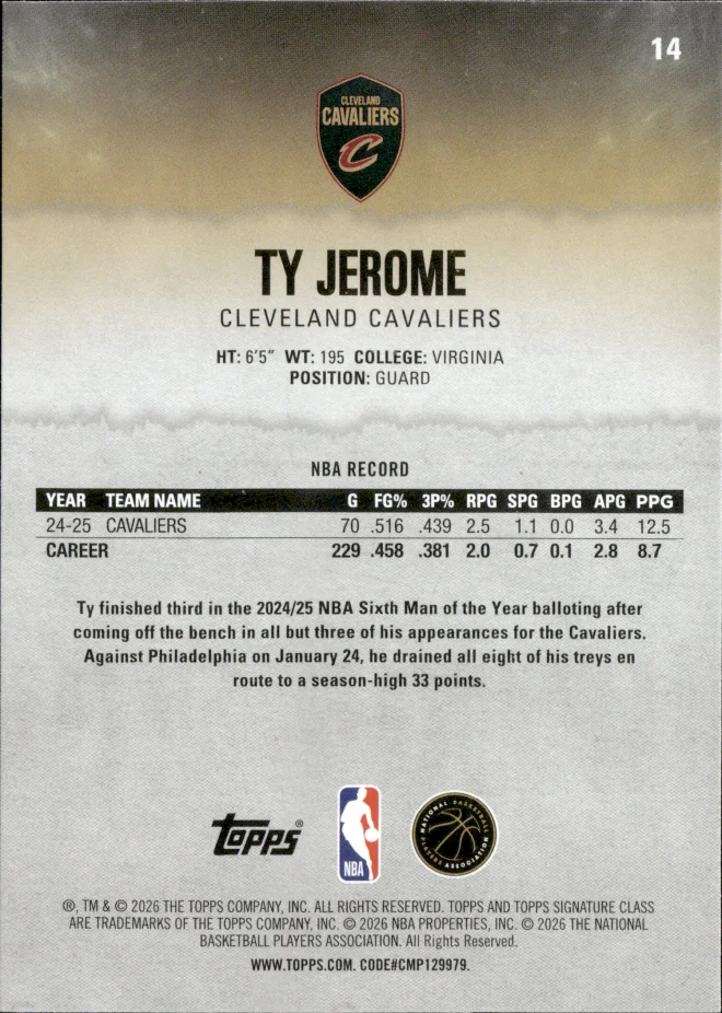 Ty Jerome card back