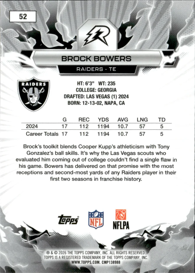 Brock Bowers card back