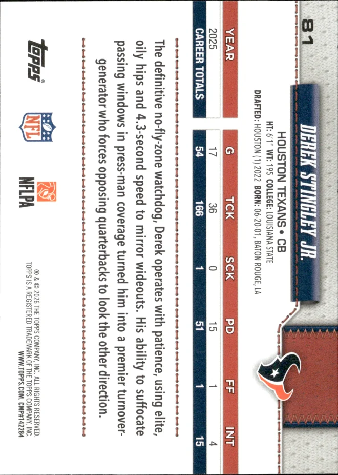 Derek Stingley Jr. card back