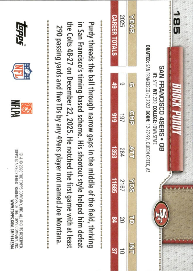 Brock Purdy card back