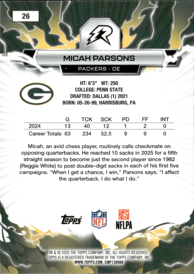 Micah Parsons card back