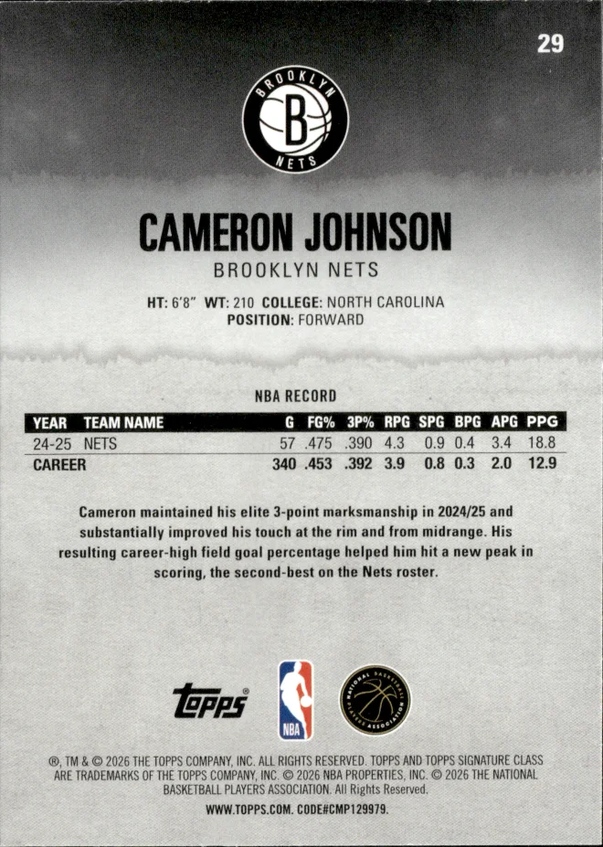 Cameron Johnson card back