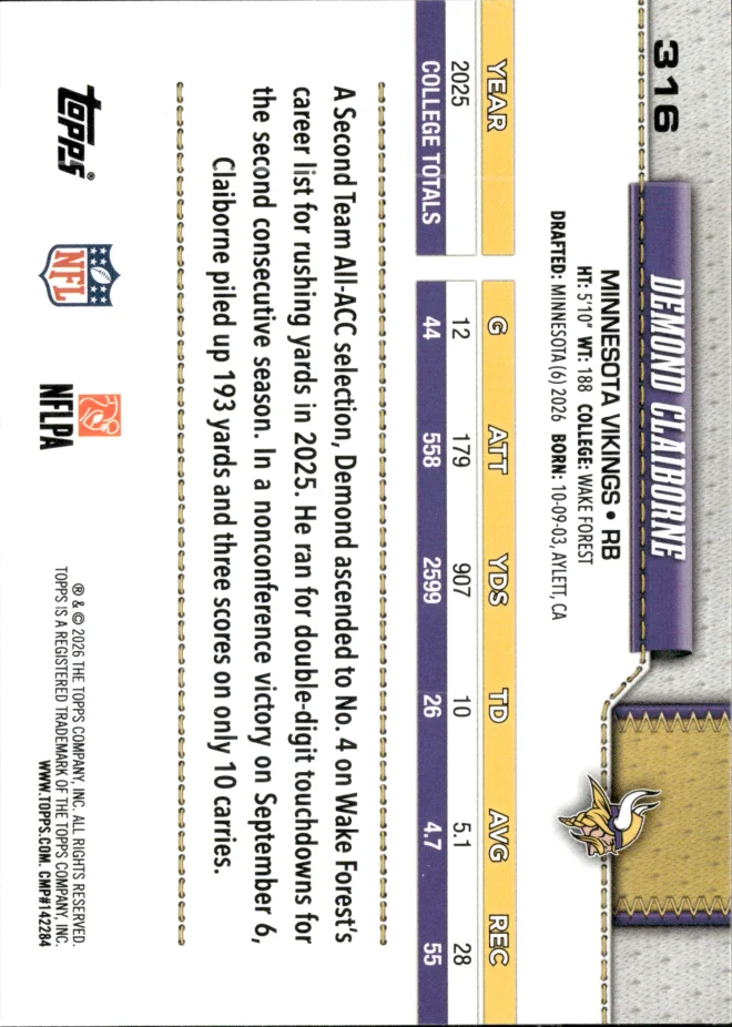 Demond Claiborne card back