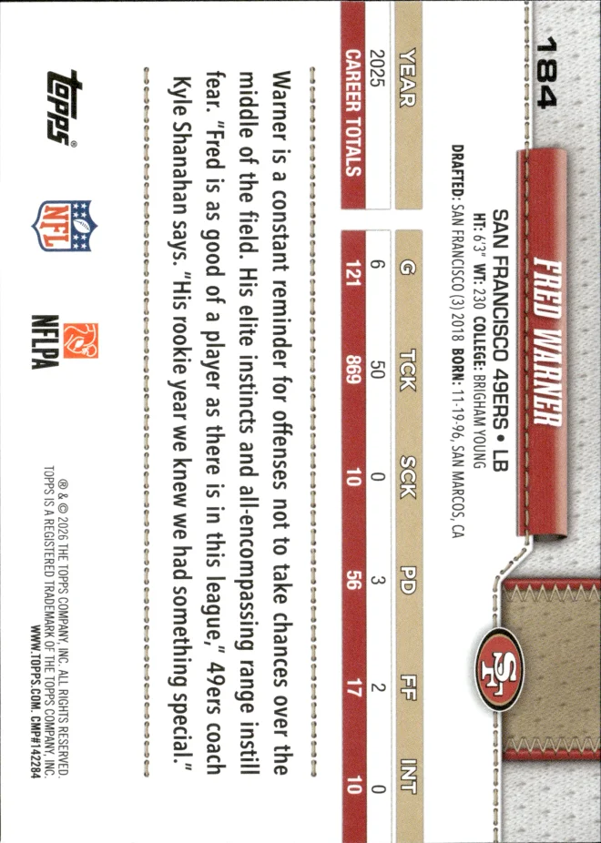 Fred Warner card back
