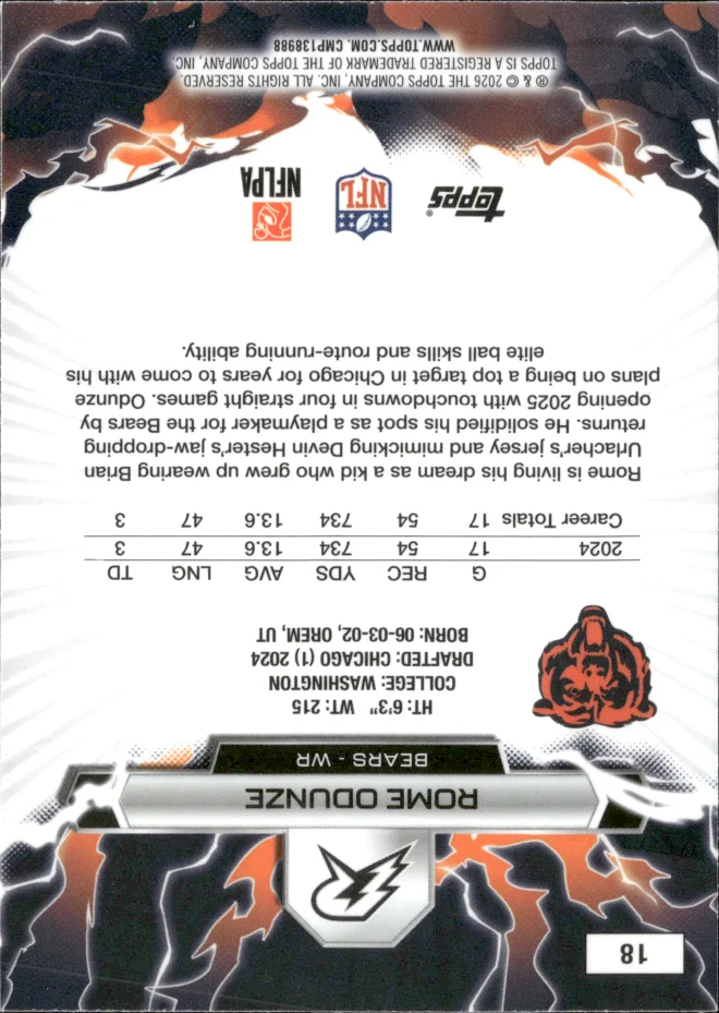 Rome Odunze card back