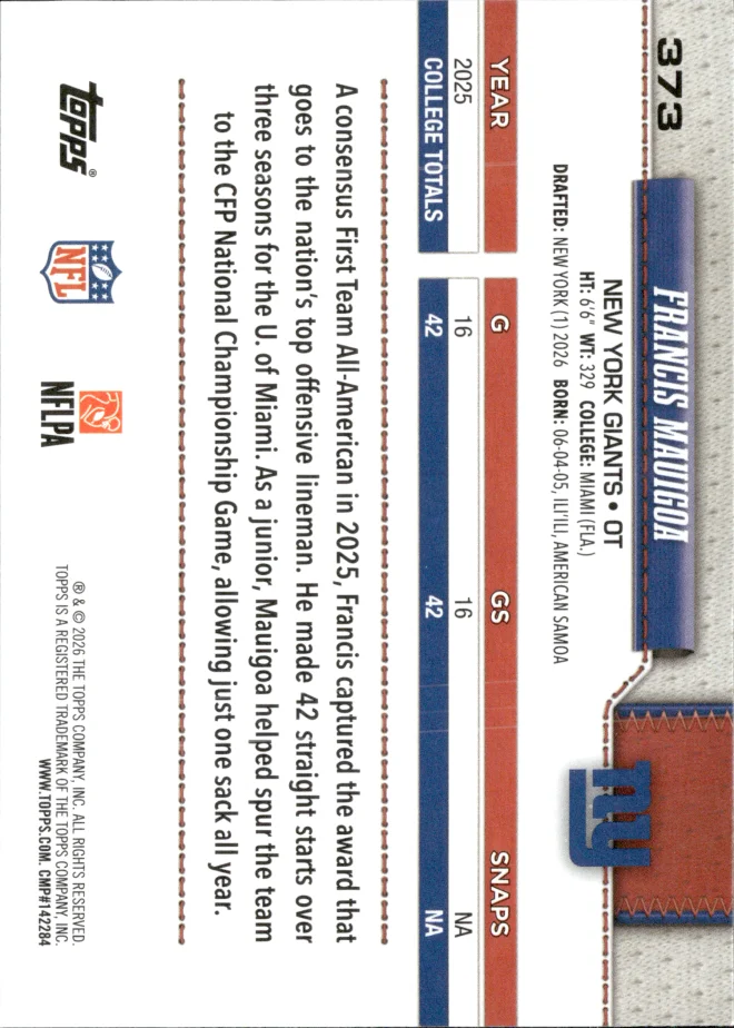 Francis Mauigoa card back