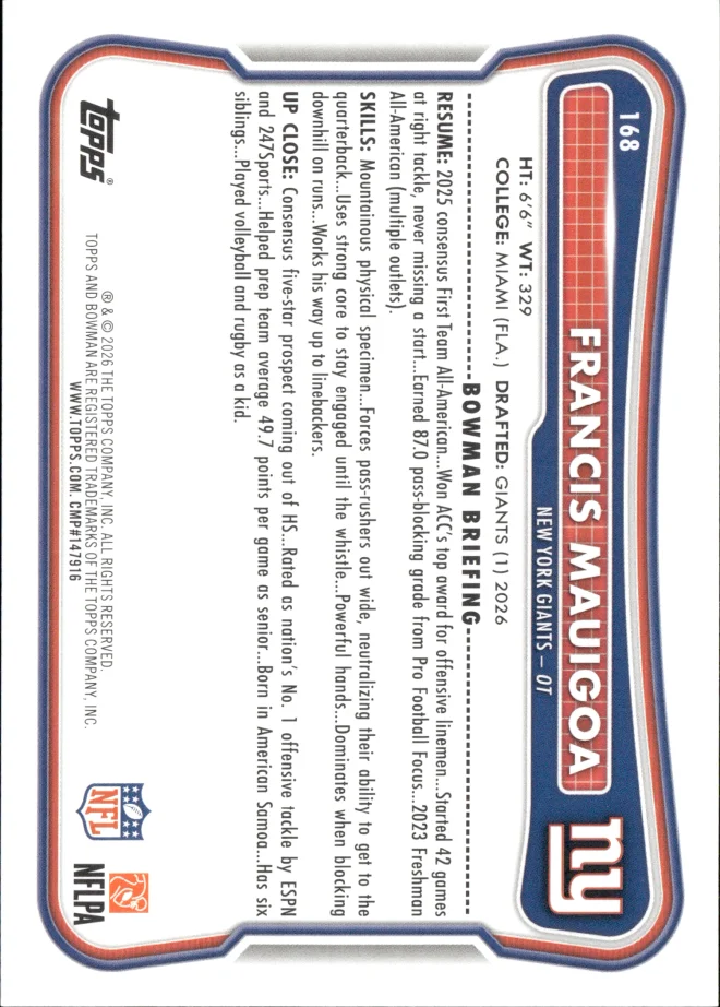 Francis Mauigoa card back