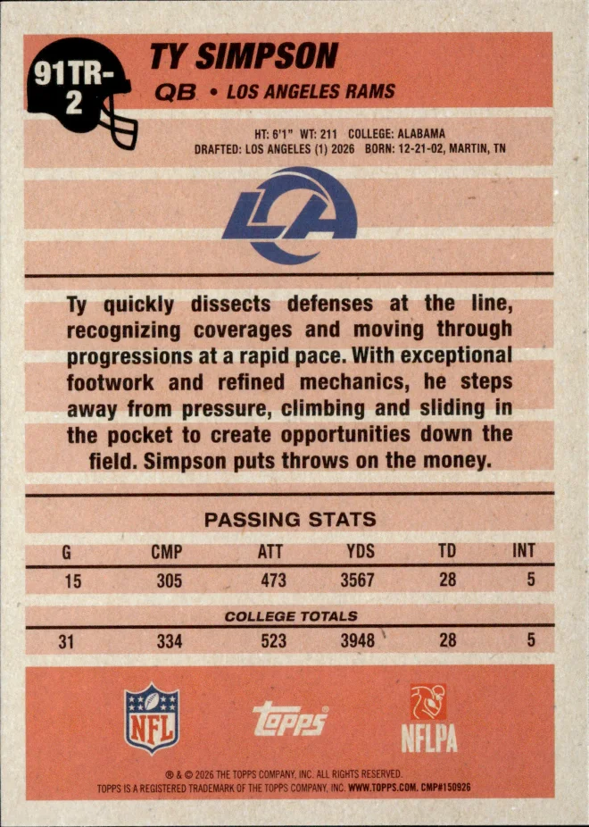 Ty Simpson card back