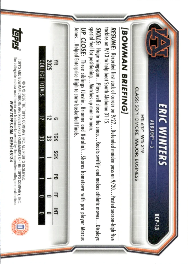 Eric Winters card back