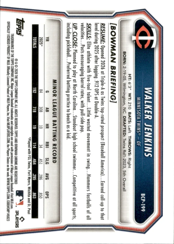 Walker Jenkins card back