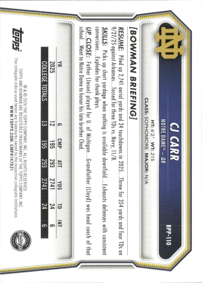 CJ Carr card back
