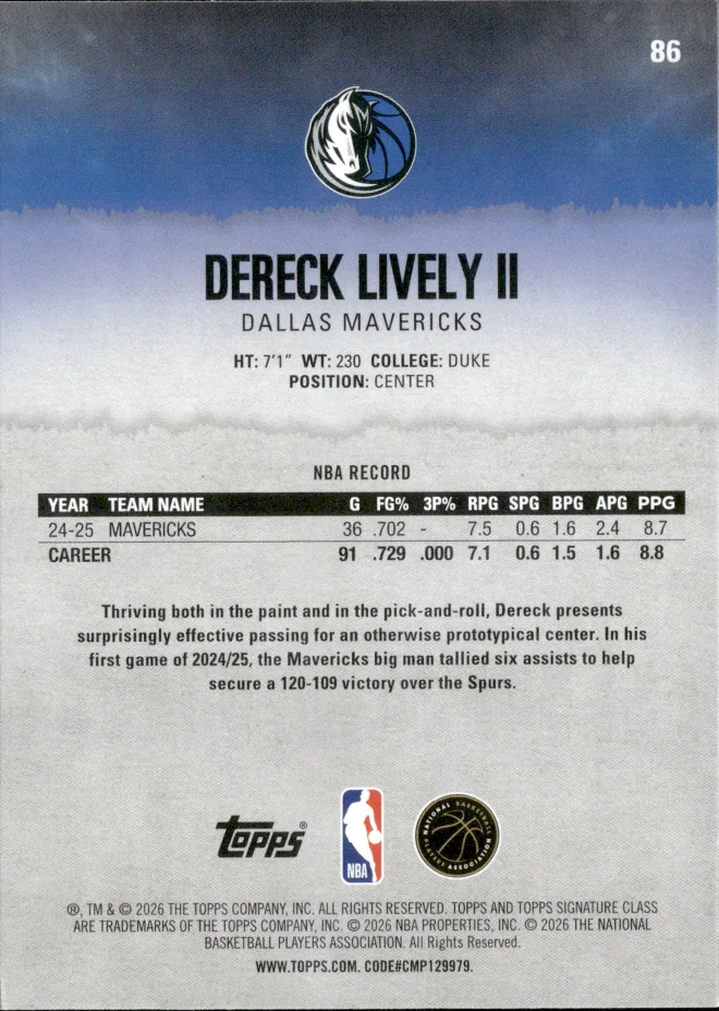 Dereck Lively II card back