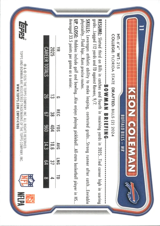Keon Coleman card back