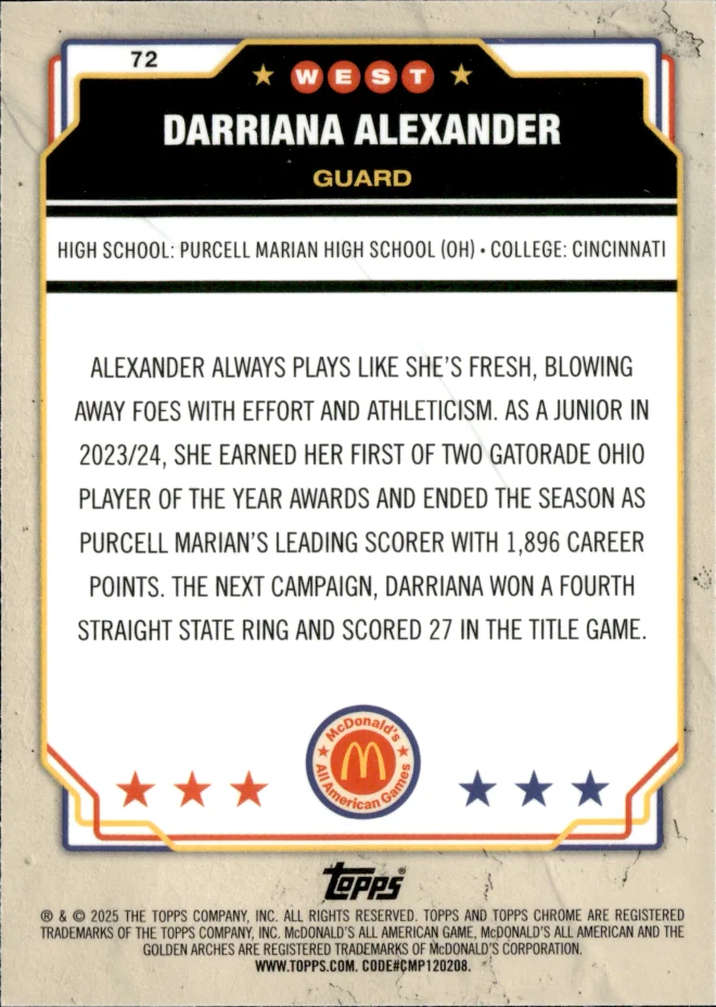 Darriana Alexander card back