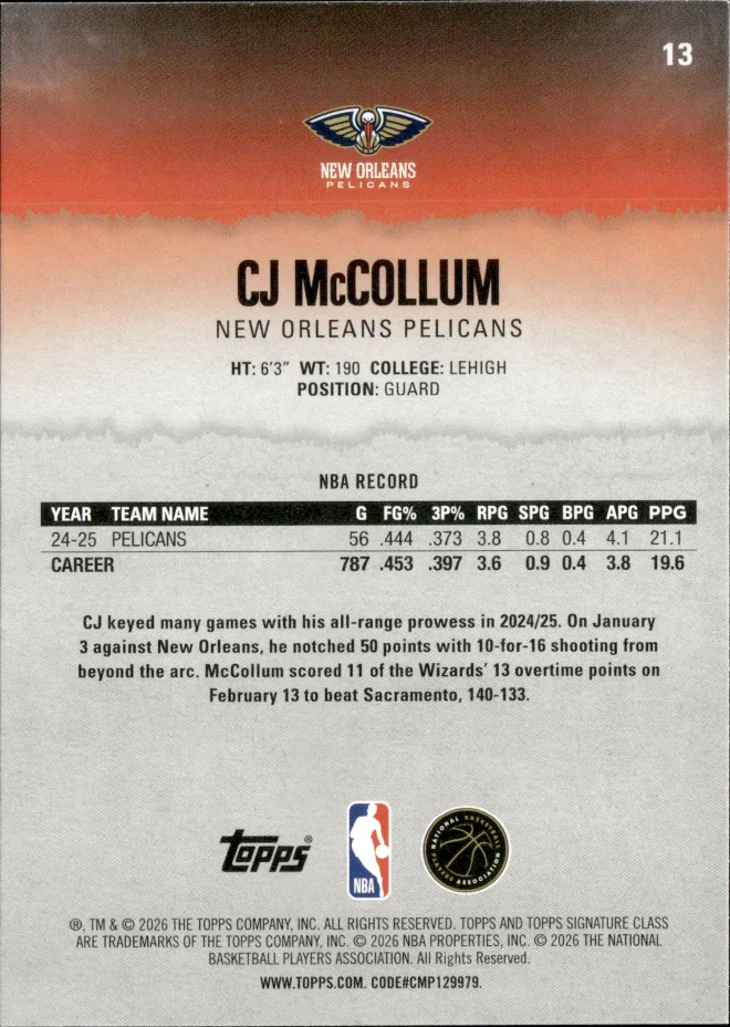 CJ McCollum card back
