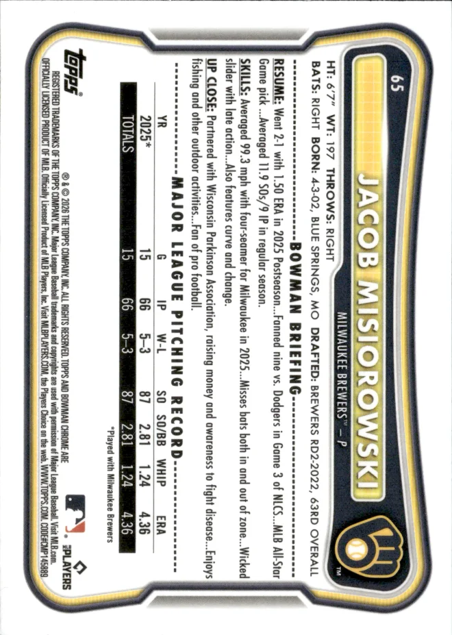 Jacob Misiorowski card back