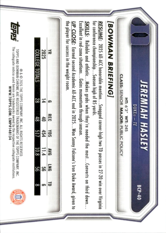 Jeremiah Hasley card back