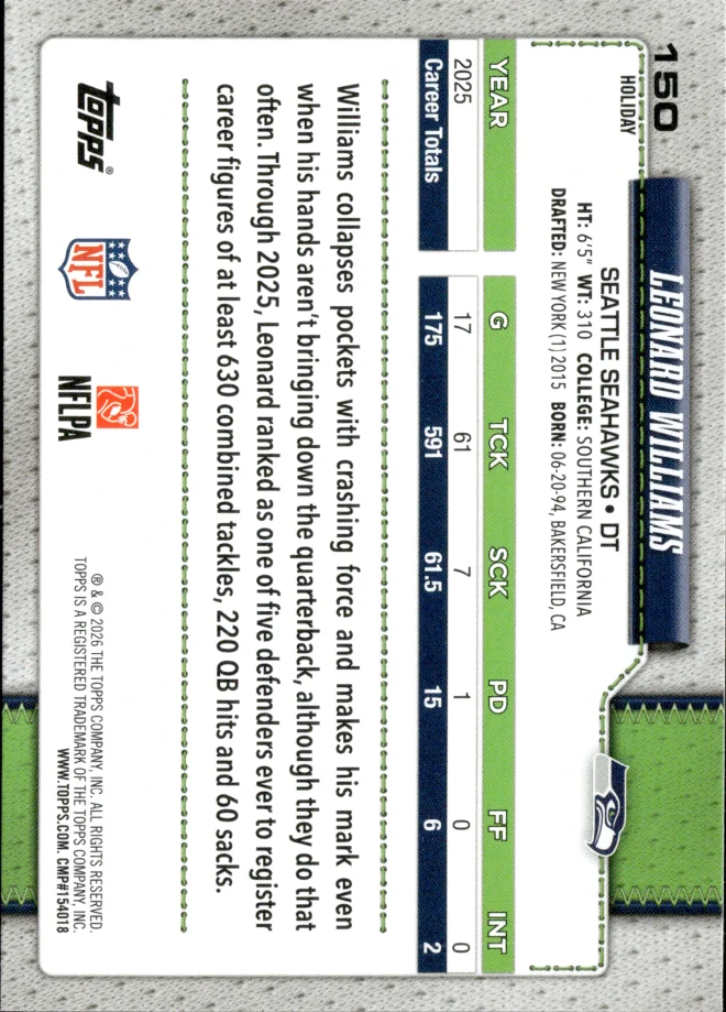 Leonard Williams card back