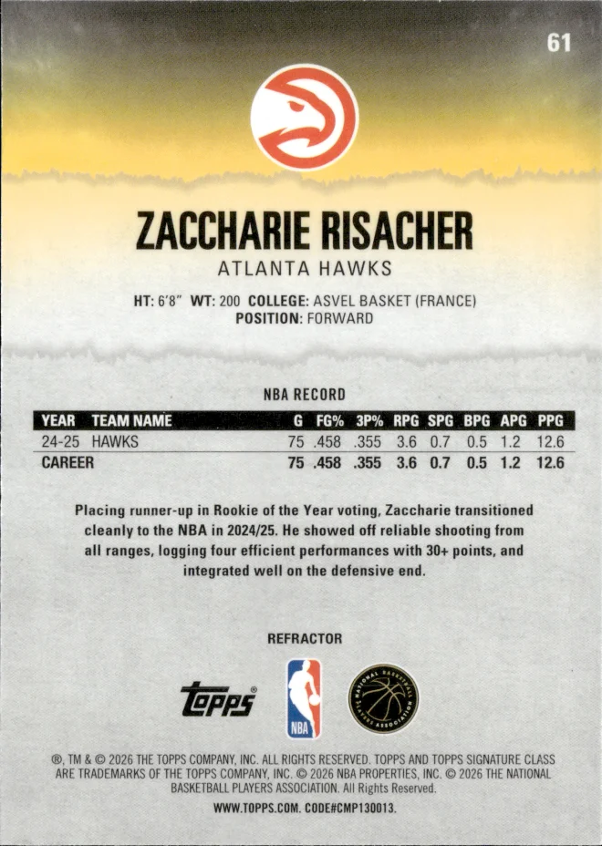 Zaccharie Risacher card back