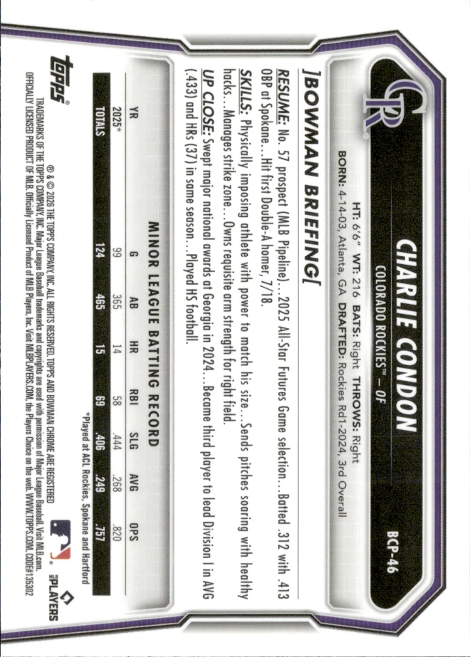 Charlie Condon card back