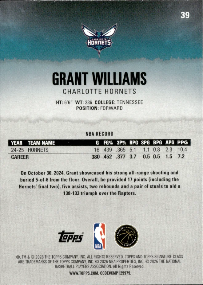 Grant Williams card back