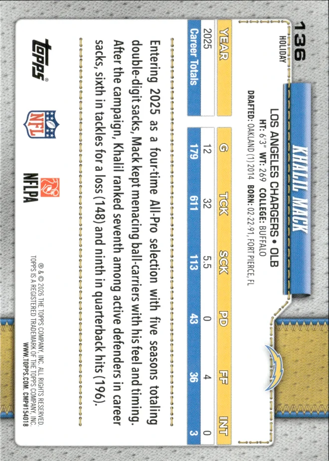 Khalil Mack card back