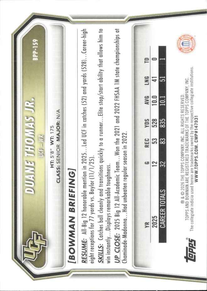 Duane Thomas Jr. card back