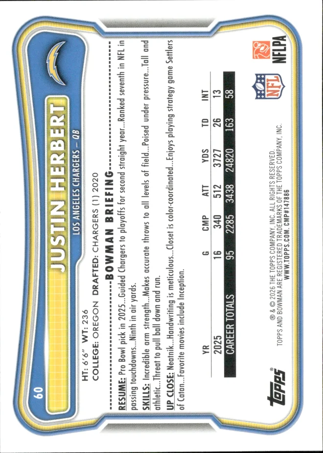 Justin Herbert card back